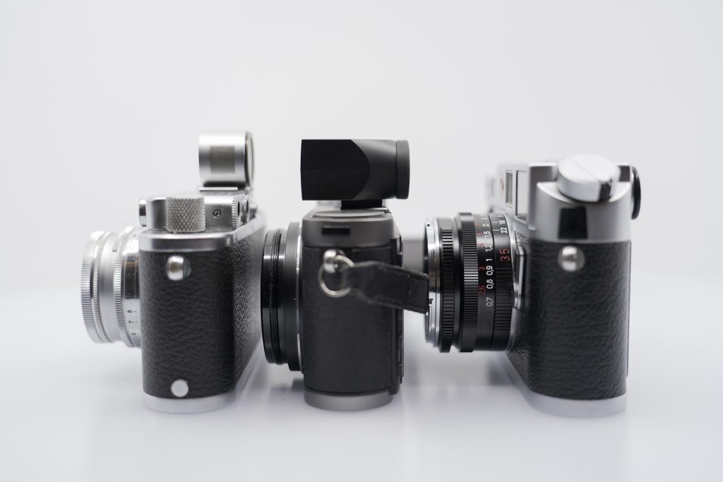 Leica IIIa (mod F), Leica X1 and Leica M6.